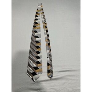 VTG Conte Di Milano Art Deco Optical‎ Illusion Black/White/Gold Necktie